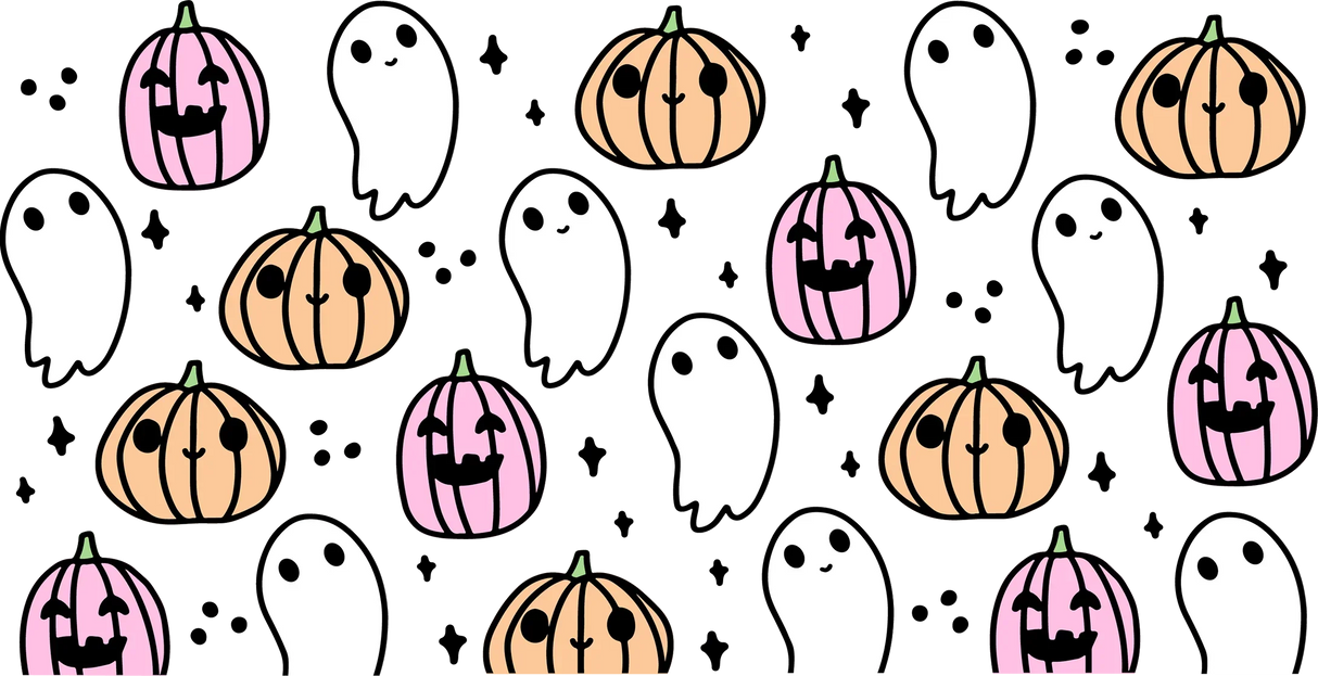 Pumpkin And Ghosts - Halloween Cup Wrap UV Sticker Permanent UV DTF Decal ready2transfer