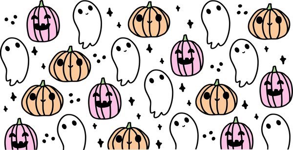 Pumpkin And Ghosts - Halloween Cup Wrap UV Sticker Permanent UV DTF Decal