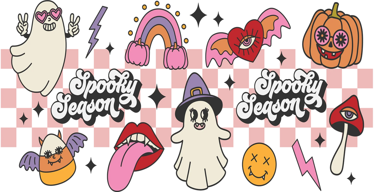 Spooky Season Checkered Design - Halloween Cup Wrap UV Sticker Permanent UV DTF Decal ready2transfer