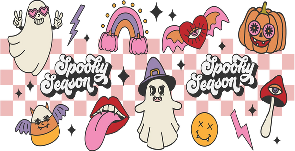 Spooky Season Checkered Design - Halloween Cup Wrap UV Sticker Permanent UV DTF Decal