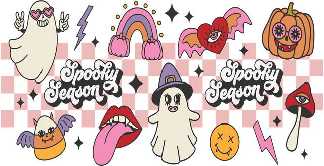 Spooky Season Checkered Design - Halloween Cup Wrap UV Sticker Permanent UV DTF Decal ready2transfer