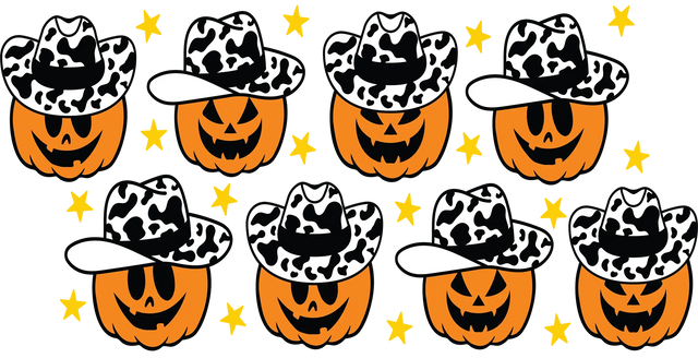 Pumpkin Cowboys - Halloween Cup Wrap UV Sticker Permanent UV DTF Decal ready2transfer