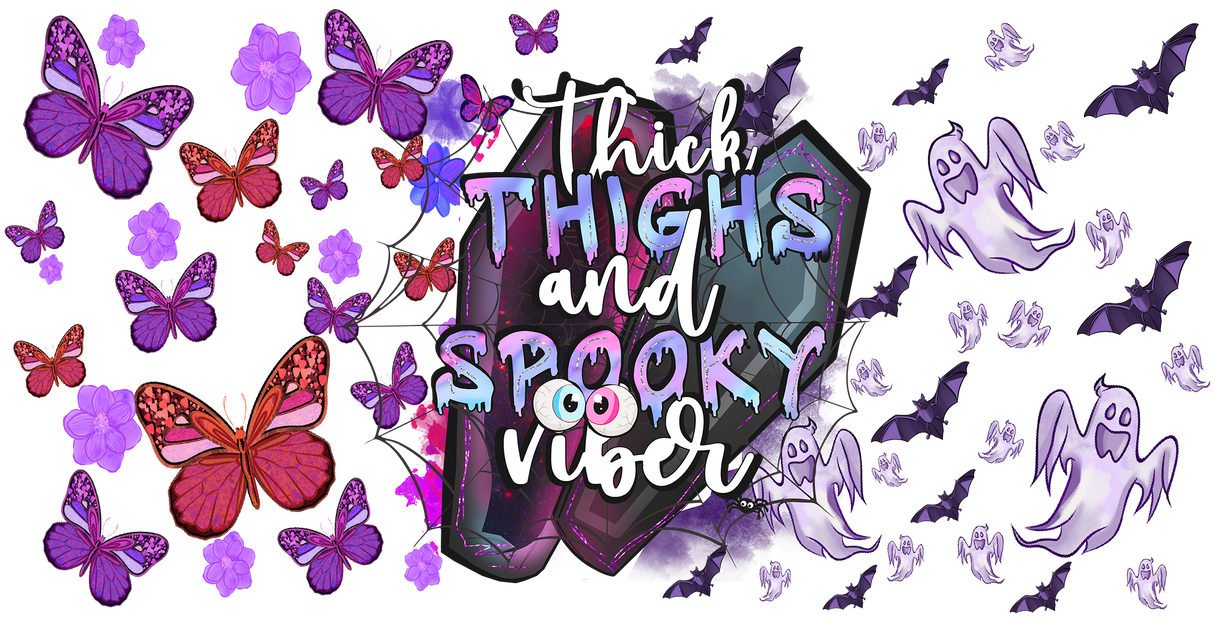 Thick Thighs And Spooky Vibes - Halloween Cup Wrap UV Sticker Permanent UV DTF Decal