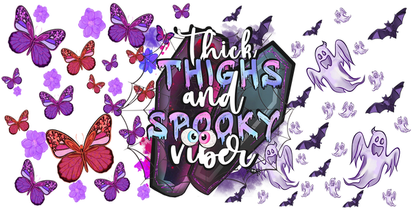 Thick Thighs And Spooky Vibes - Halloween Cup Wrap UV Sticker Permanent UV DTF Decal