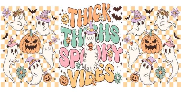 Thick Thighs Checkered Design - Halloween Cup Wrap UV Sticker Permanent UV DTF Decal