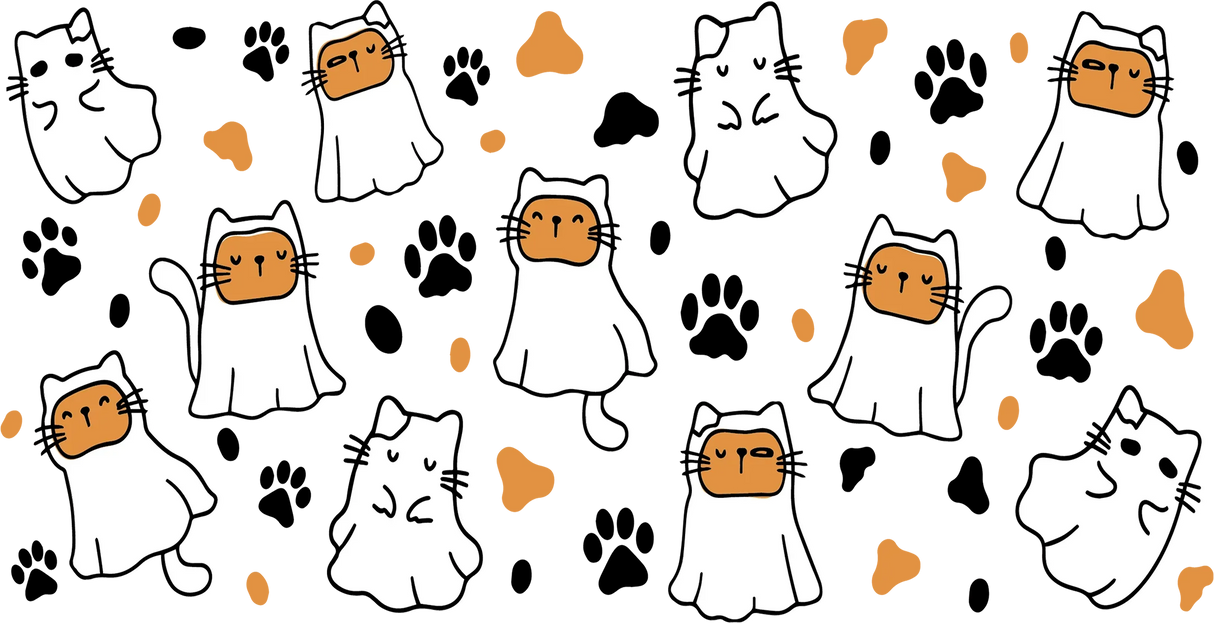Cat Ghosts - Halloween Cup Wrap UV Sticker Permanent UV DTF Decal ready2transfer