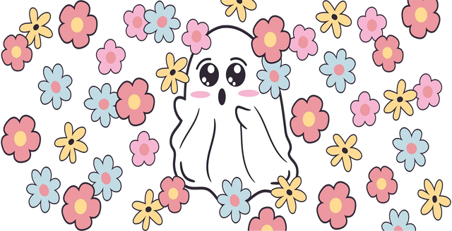 Ghost Flowers Design - Halloween Cup Wrap UV Sticker Permanent UV DTF Decal ready2transfer