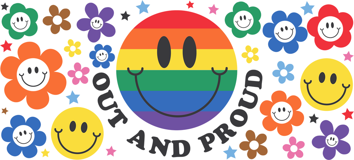 Out And Proud Smiley - LGBTQ Cup Wrap UV Sticker Permanent UV DTF Decal