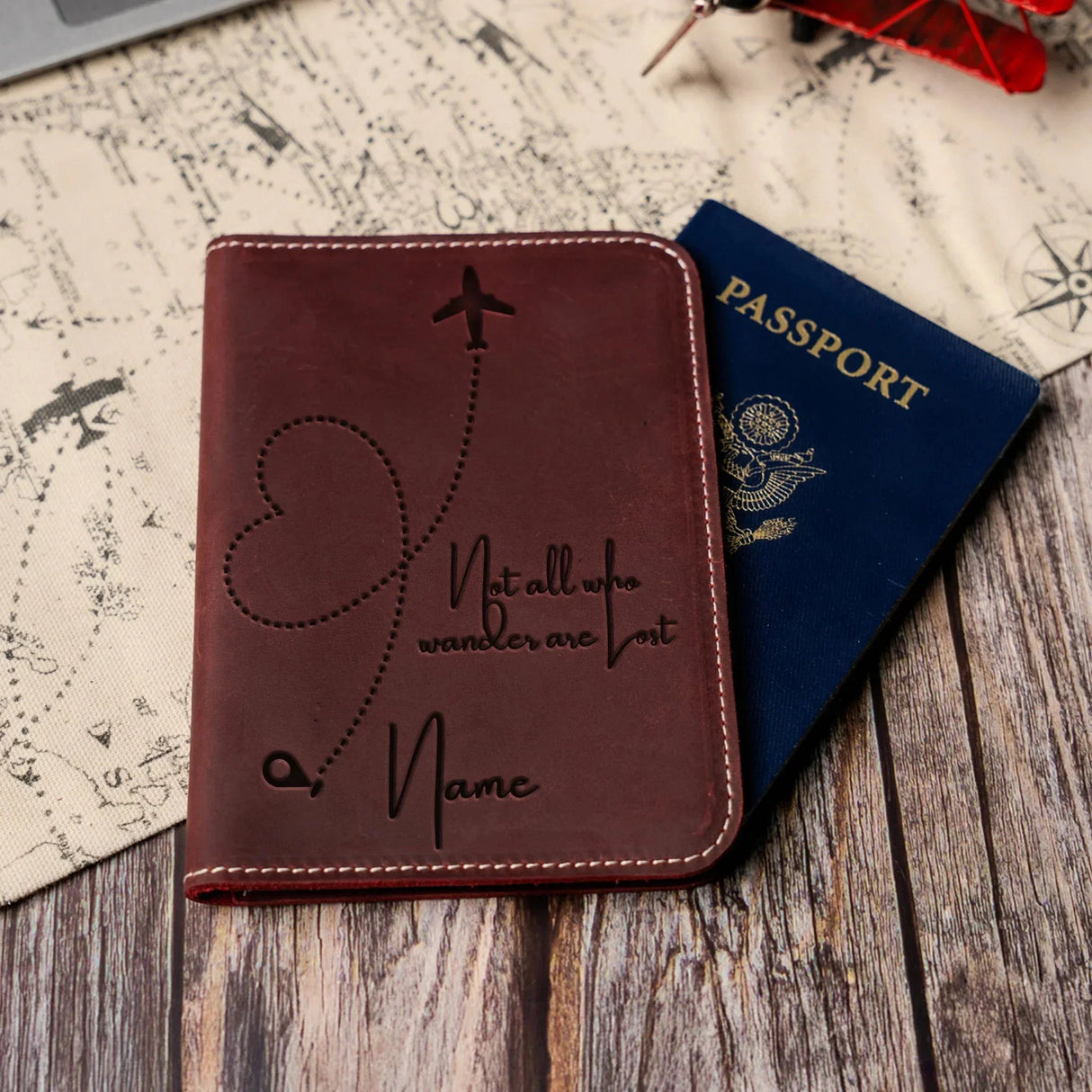 Custom Engraved Leather Passport Holder