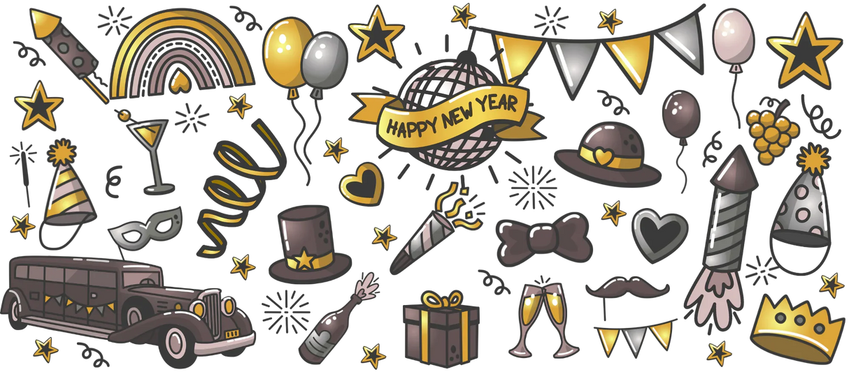 Happy New Year Disco Ball - New Year Cup Wrap UV Sticker Permanent UV DTF Decal