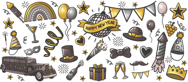 Happy New Year Disco Ball - New Year Cup Wrap UV Sticker Permanent UV DTF Decal