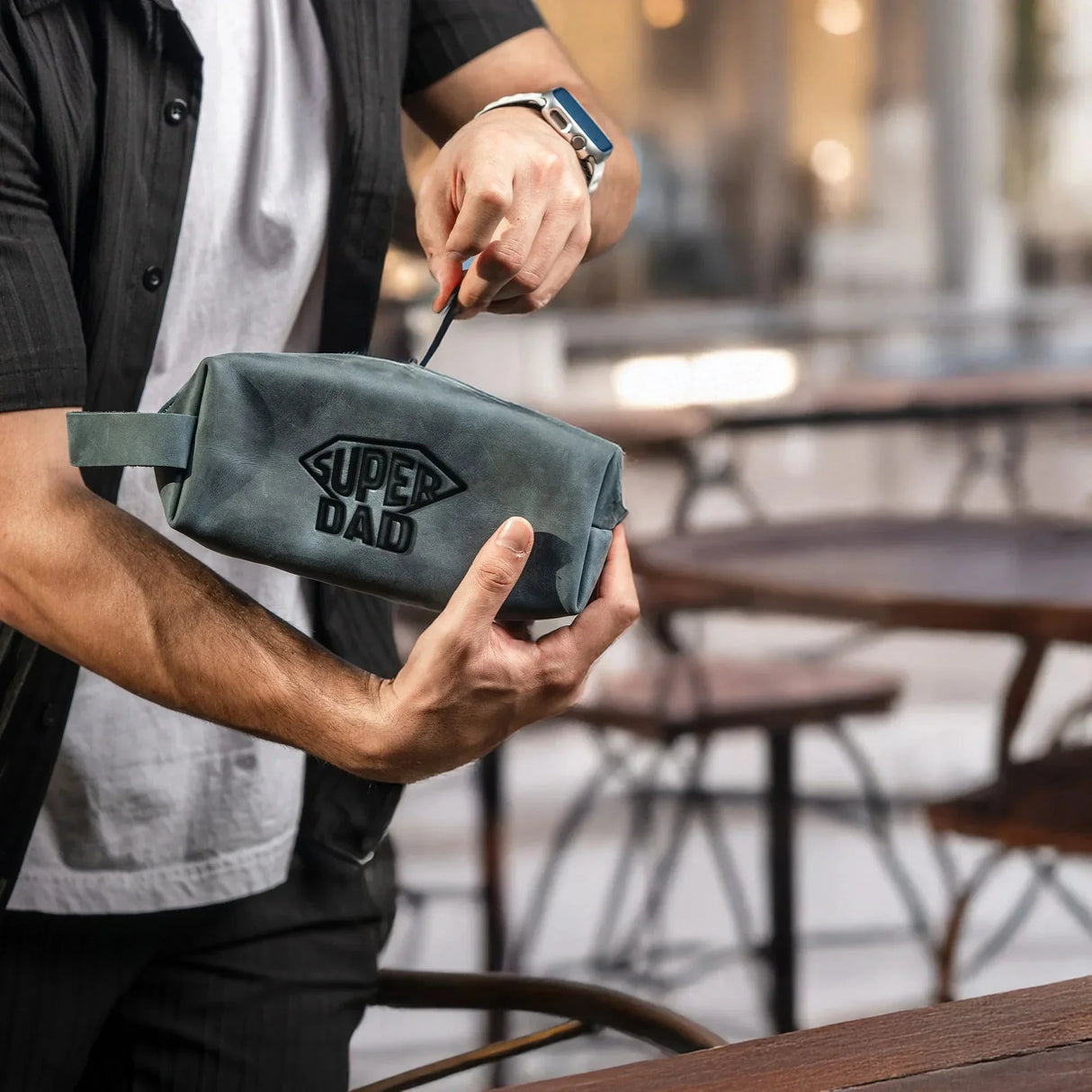 Custom Engraved Leather Dopp kit for men