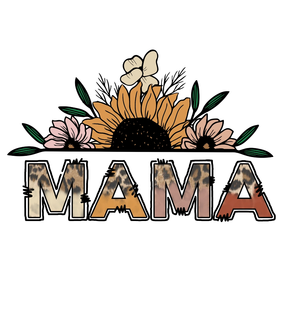 Flower With Leaves Mama DTF Transfer