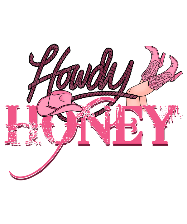HOWDY HONEY COWGIRL PINK HAT DTF Transfer
