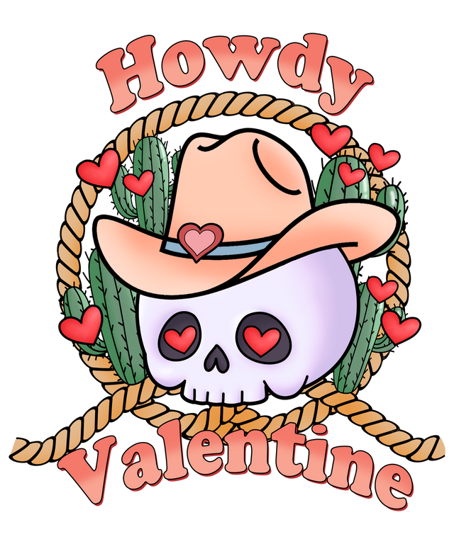 HOWDY VALENTINE SKULL DTF Transfer ready2transfer