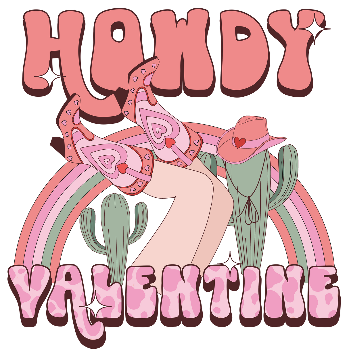 SOLID HOWDY VALENTINE RAINBOW DTF Transfer ready2transfer