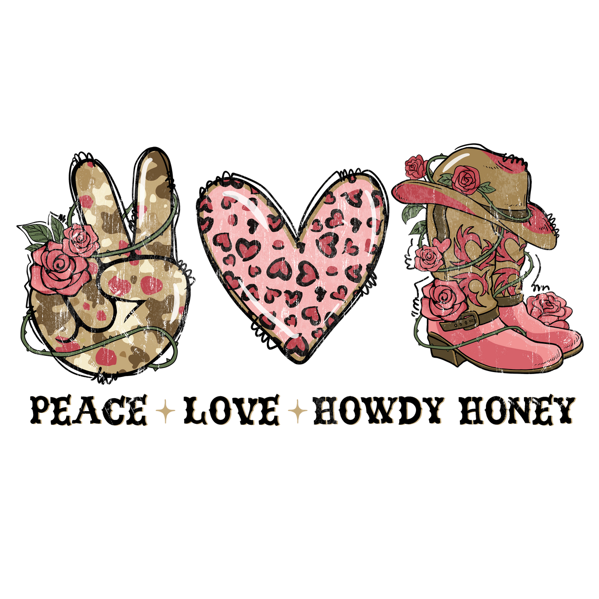 PEACE LOVE HOWDY HONEY DTF Transfer ready2transfer