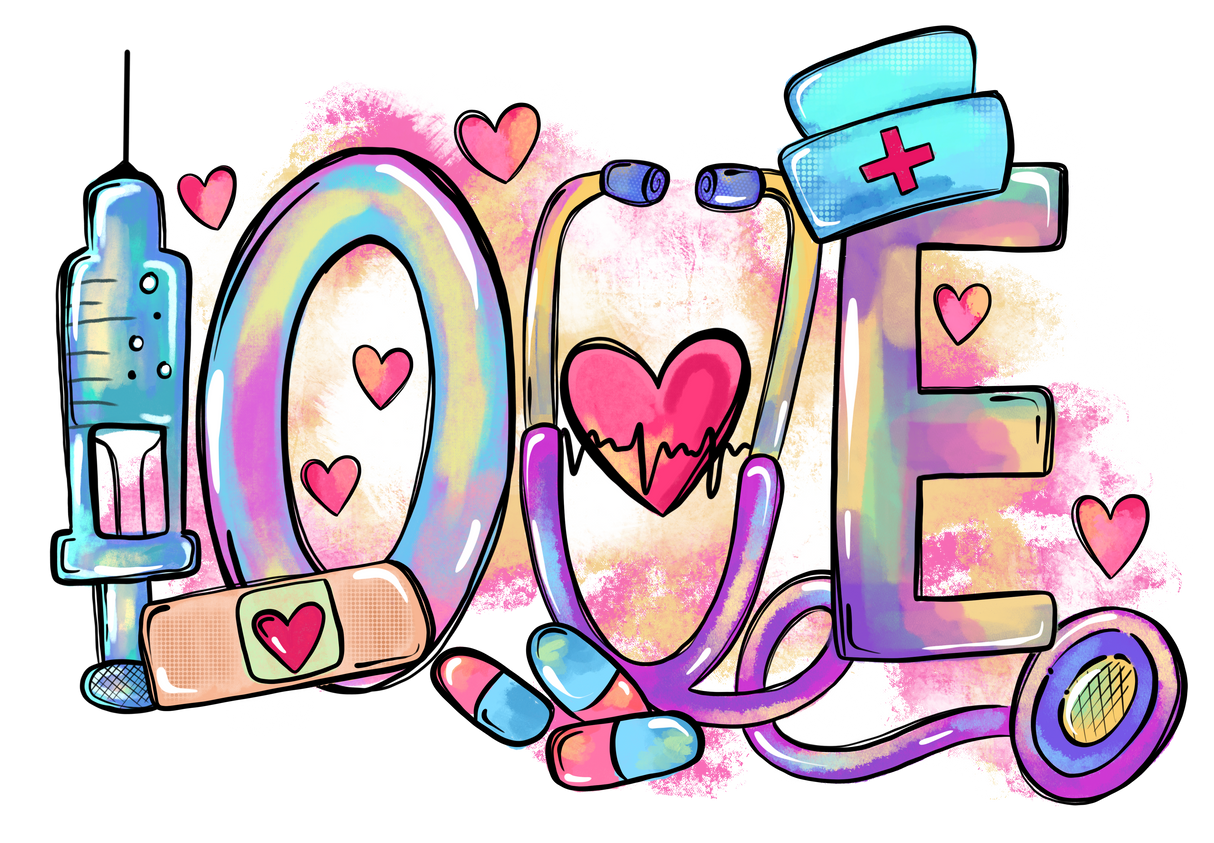 NURSE VIBES LOVE DTF Transfer ready2transfer Black