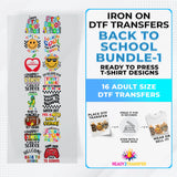 Back To School Bundle Iron on DTF Transfer Bundle 1 - 16 Best Seller Ready To Press T-shirt Designs