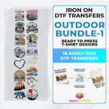 Outdoor Bundle Iron on DTF Transfer Bundle 1 - 16 Best Seller Ready To Press T-shirt Designs
