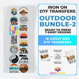 Outdoor Bundle Iron on DTF Transfer Bundle 2 - 16 Best Seller Ready To Press T-shirt Designs