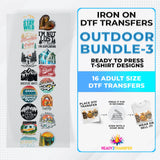 Outdoor Bundle Iron on DTF Transfer Bundle 3 - 16 Best Seller Ready To Press T-shirt Designs