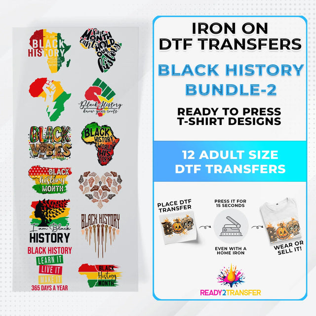 Black History Iron on DTF Transfer Bundle 2 - 12 Best Seller Ready To Press T-shirt Designs ready2transfer