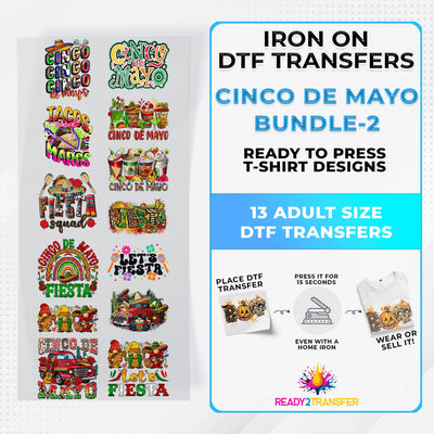 Cinco De Mayo Bundle Iron on DTF Transfer Bundle 2 - 13 Best Seller Ready To Press T-shirt Designs