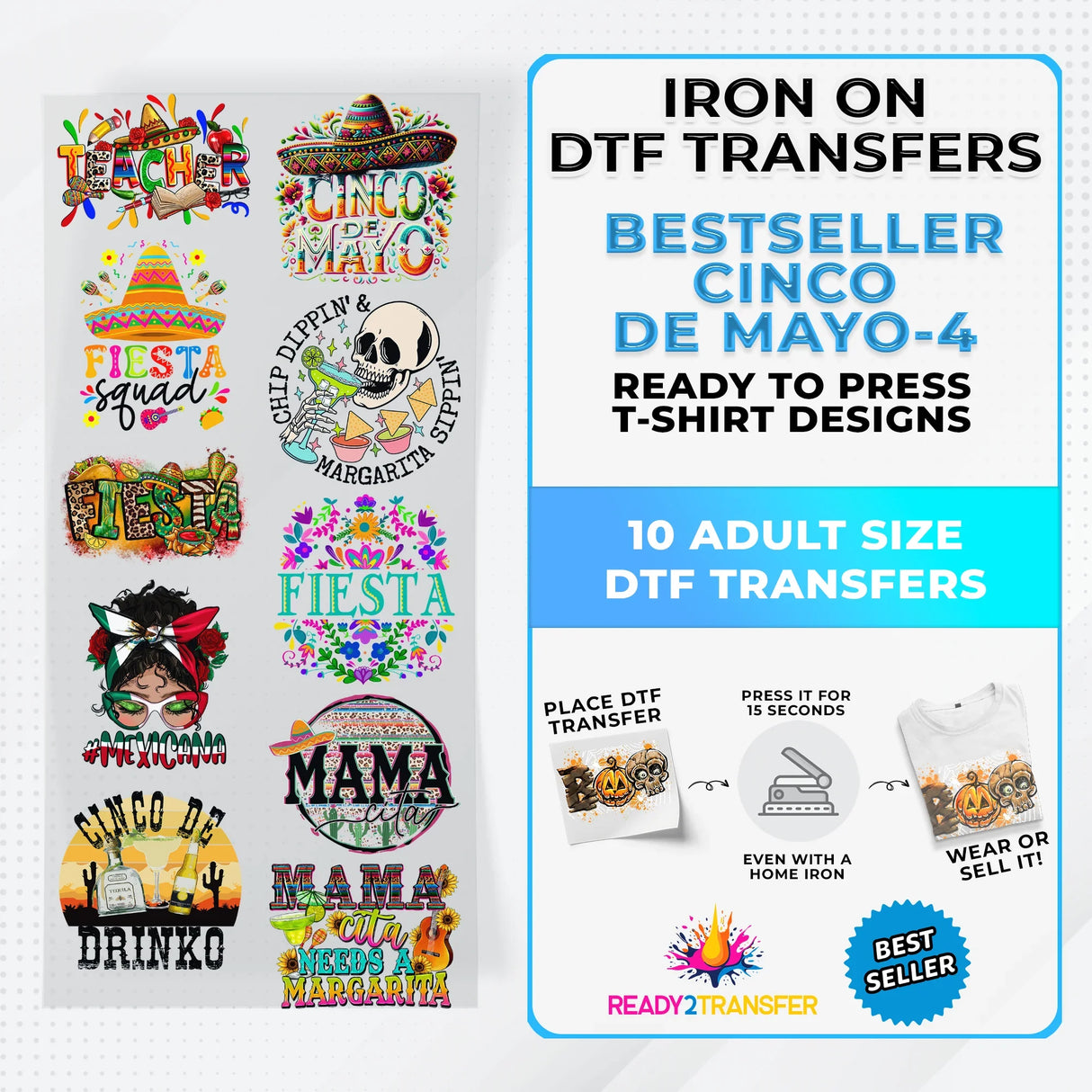 Best Seller Cinco De Mayo T-shirt Designs Premade DTF Gangsheet - DTF Bundle 4