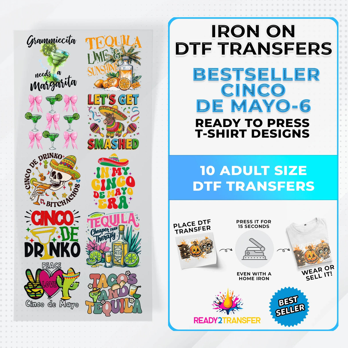 Best Seller Cinco De Mayo T-shirt Designs Premade DTF Gangsheet - DTF Bundle 6