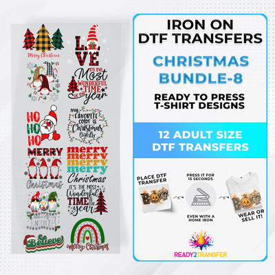 Christmas Bundle Iron on DTF Transfer Bundle 8 - 12 Best Seller Ready To Press T-shirt Designs ready2transfer