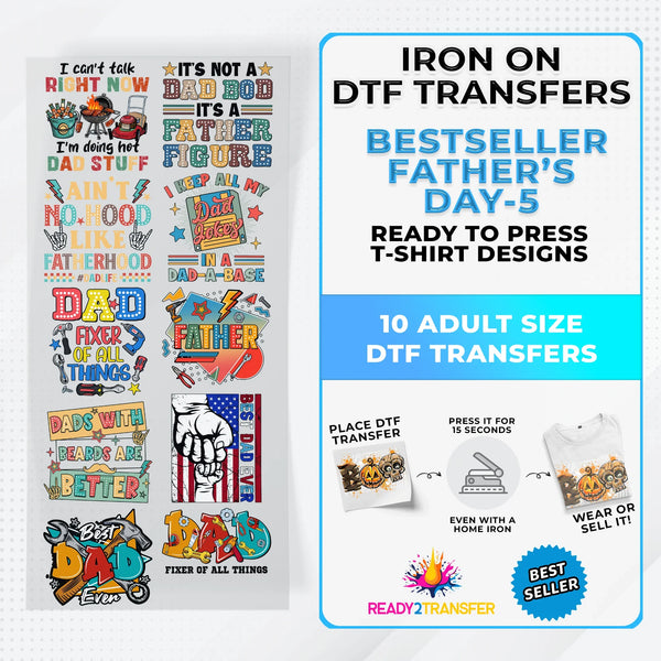 Best Seller Father's Day T-shirt Designs Premade DTF Gangsheet - DTF Bundle 5