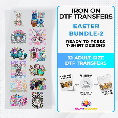 Easter Bundle Iron on DTF Transfer Bundle 2 - 12 Best Seller Ready To Press T-shirt Designs