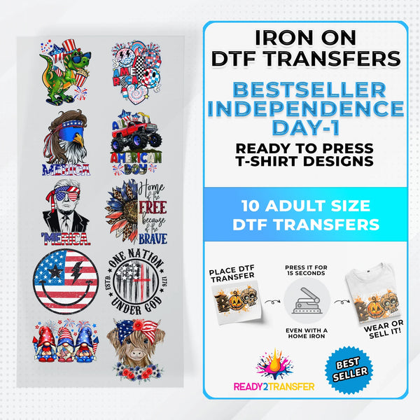 Best Seller Independence Day T-shirt Designs Premade DTF Gangsheet - DTF Bundle 4