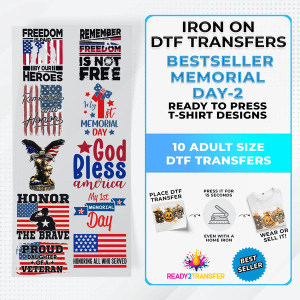 Best Seller Memorial Day T-shirt Designs Premade DTF Gangsheet - DTF Bundle 5