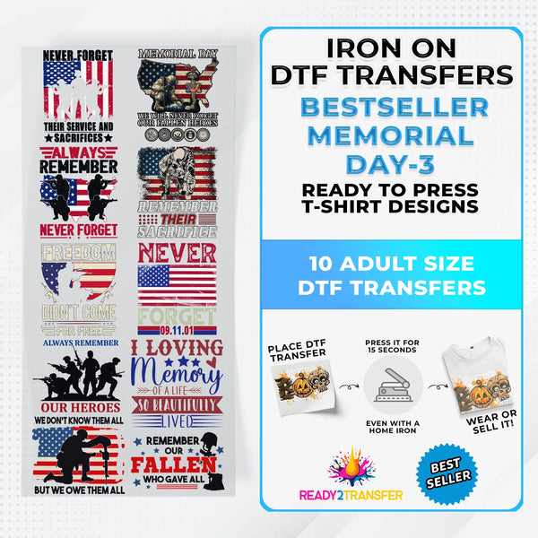 Best Seller Memorial Day T-shirt Designs Premade DTF Gangsheet - DTF Bundle 6