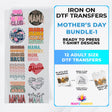 Mother's Day DTF transfer bundle with 12 adult iron-on t-shirt designs featuring various 'Mama' and mom-themed graphics