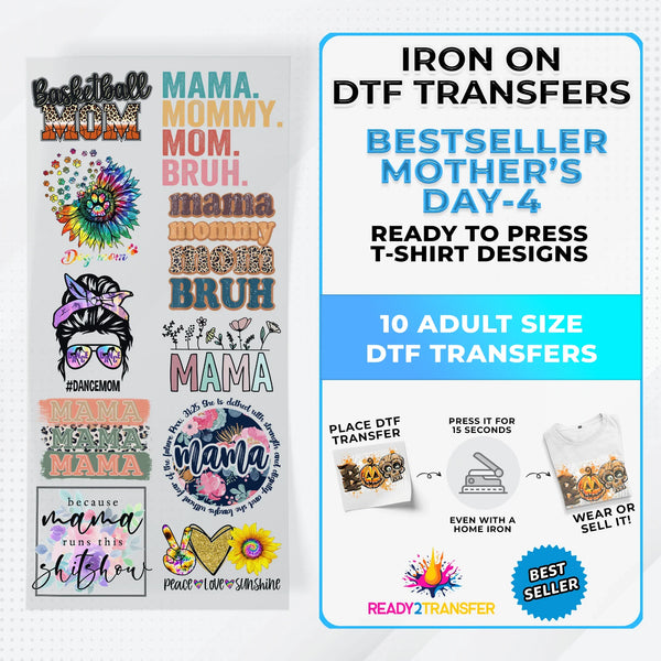 Best Seller Mother's Day T-shirt Designs Premade DTF Gangsheet - DTF Bundle 4
