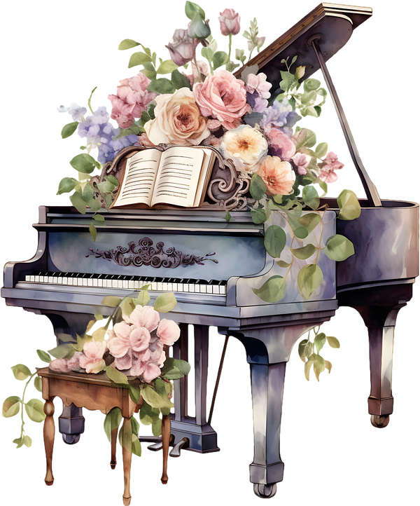 Piano & Flowers - Music DTF Transfers