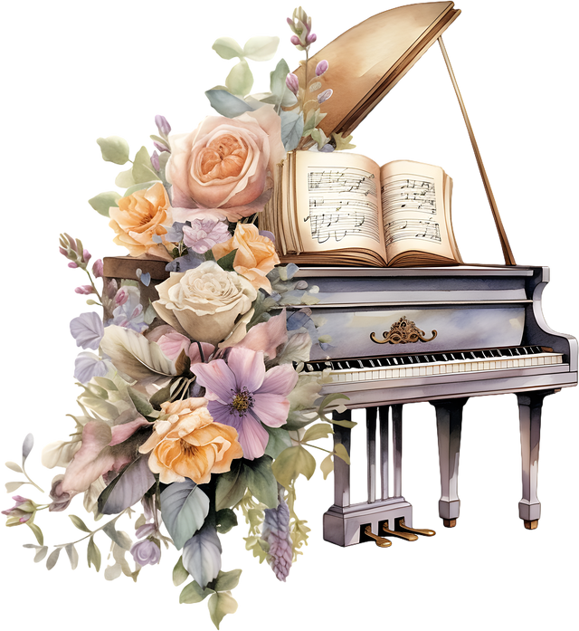 Piano & Colorful Flowers - Music DTF Transfers ready2transfer