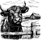 Bull In Front Of Farmhouse - Animals DTF Transfers