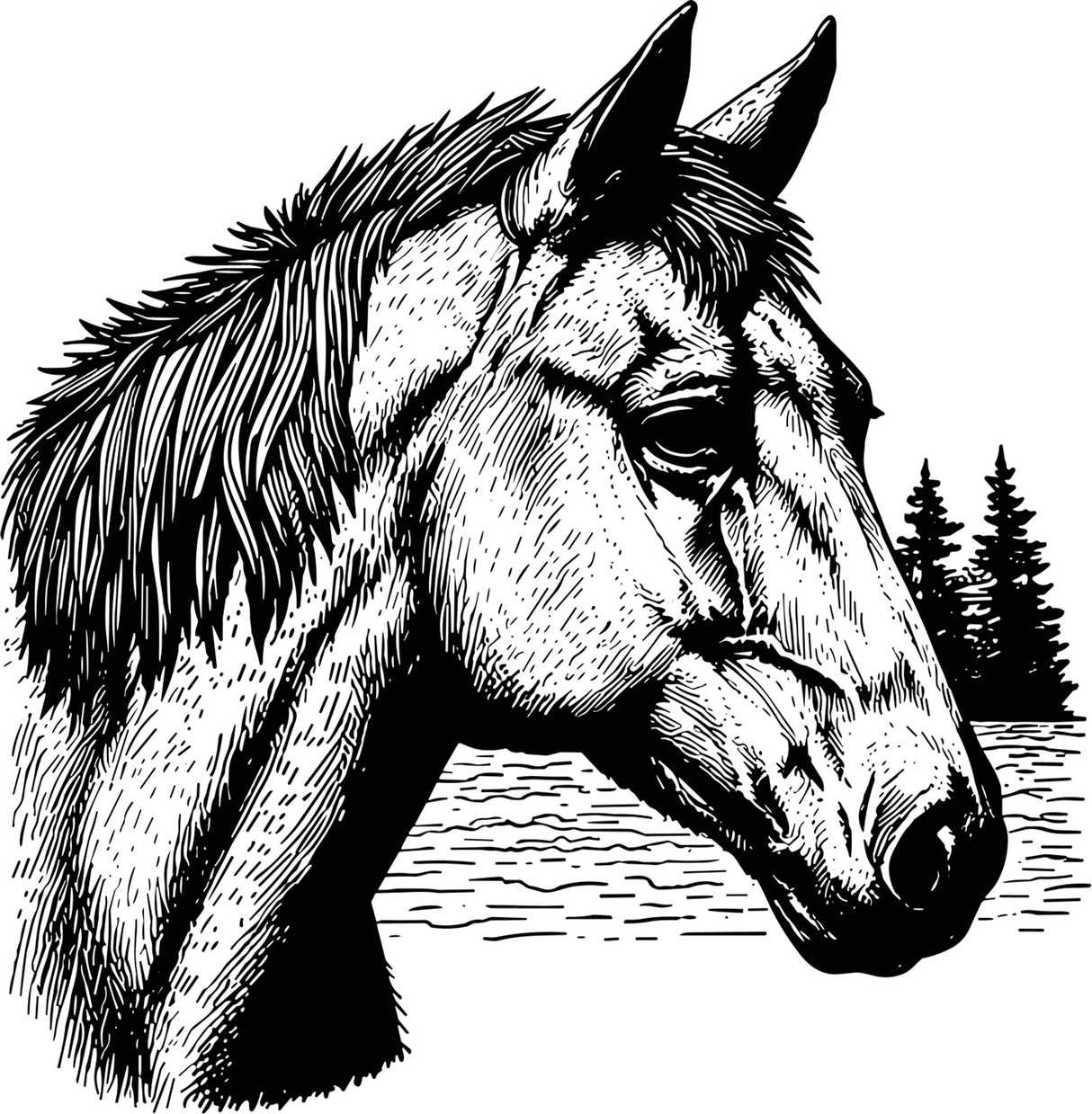 Horse Portrait B&W - Animals DTF Transfers
