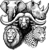 Safari Animals Collage B&W - Animals DTF Transfers