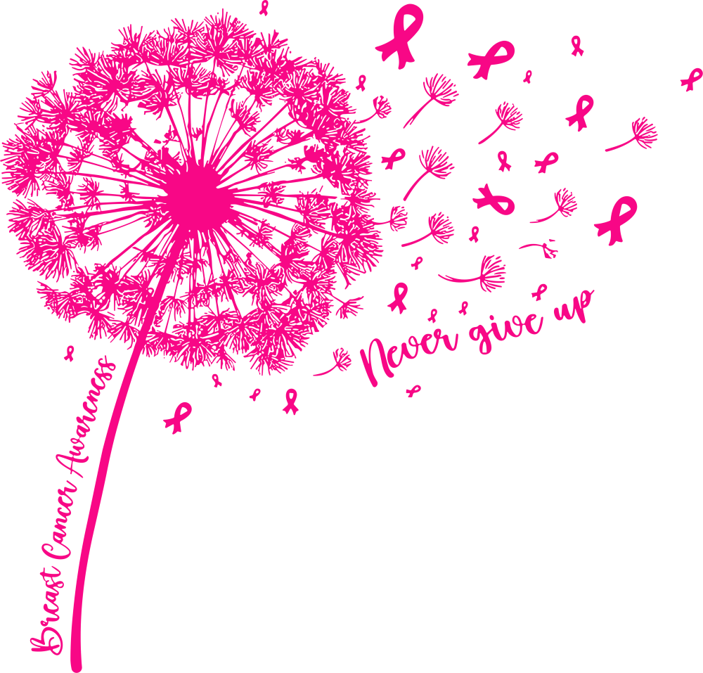 Never Give Up, Pink Dandelion - Breast Cancer DTF Transfers
