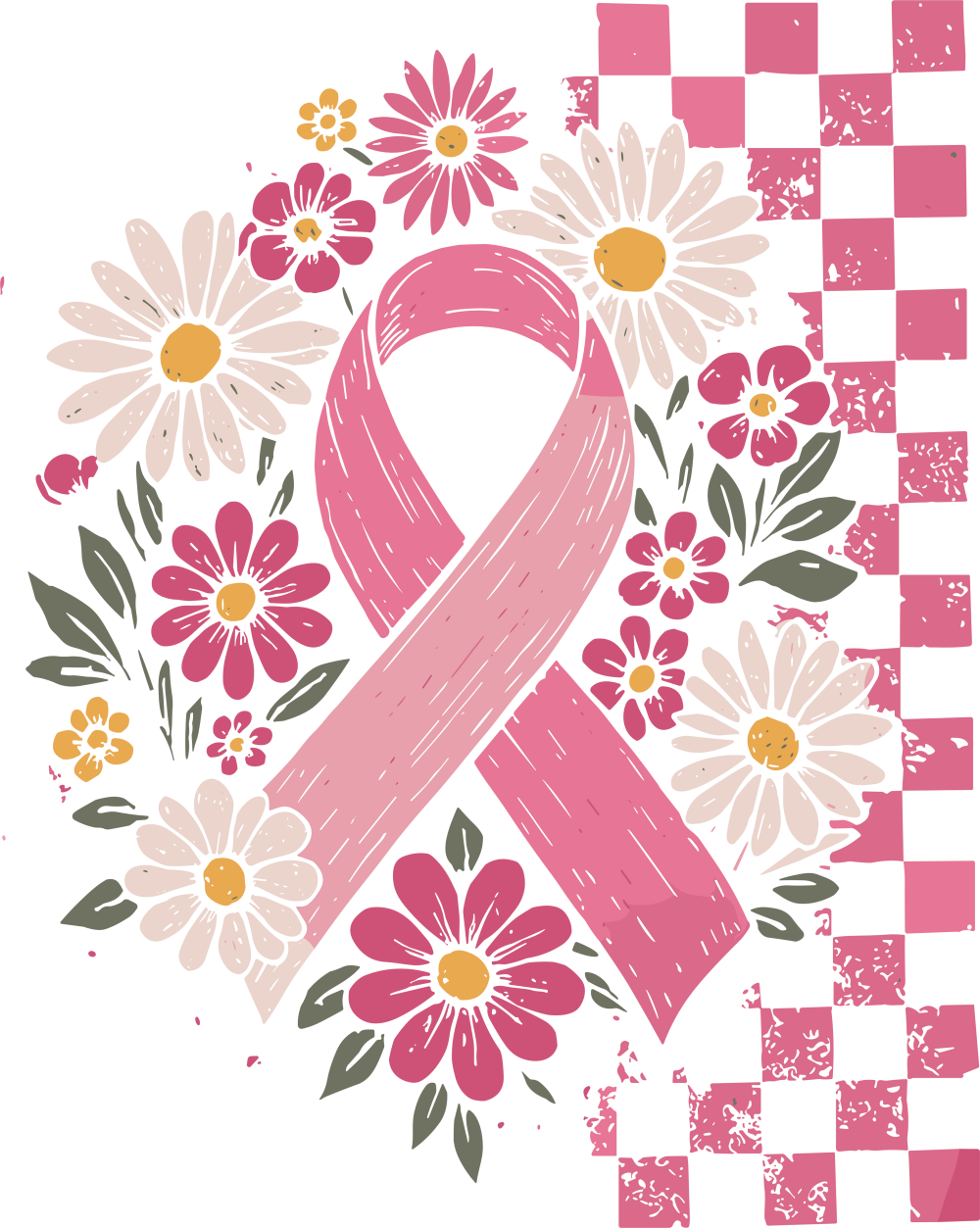 Ribbon, Flowers & Checkers - Breast Cancer DTF Transfers