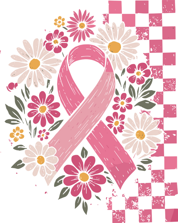 Ribbon, Flowers & Checkers - Breast Cancer DTF Transfers