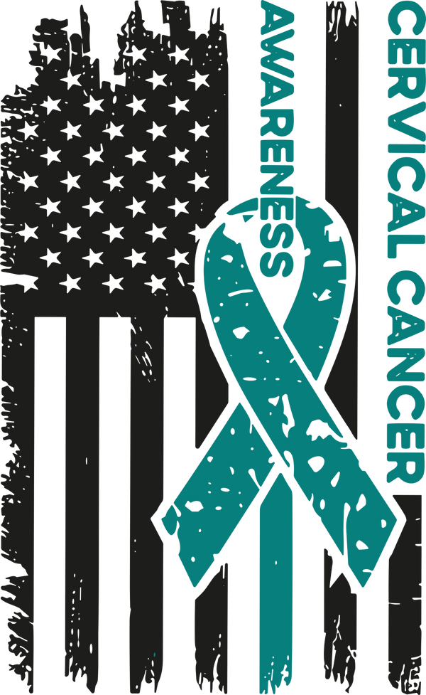 USA Flag, Teal Ribbon - Cervical Cancer DTF Transfers