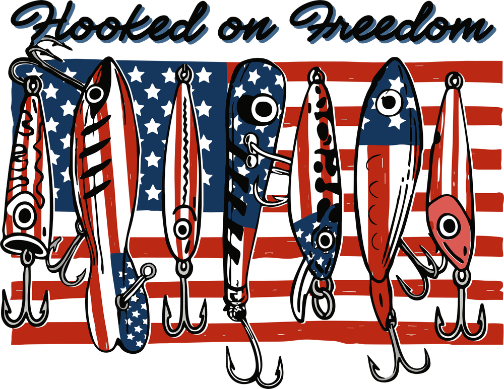 Hooked On Freedom - Fishing DTF Transfers