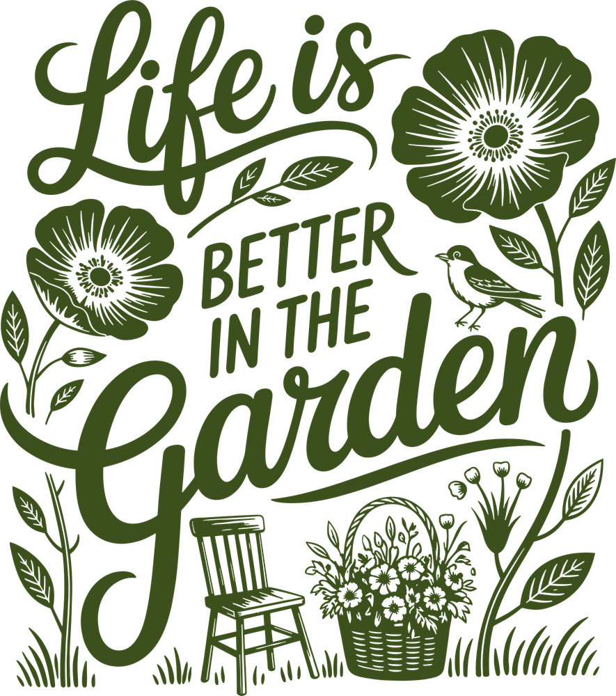 Life Is Better In The Garden, Green - Gardening DTF Transfers