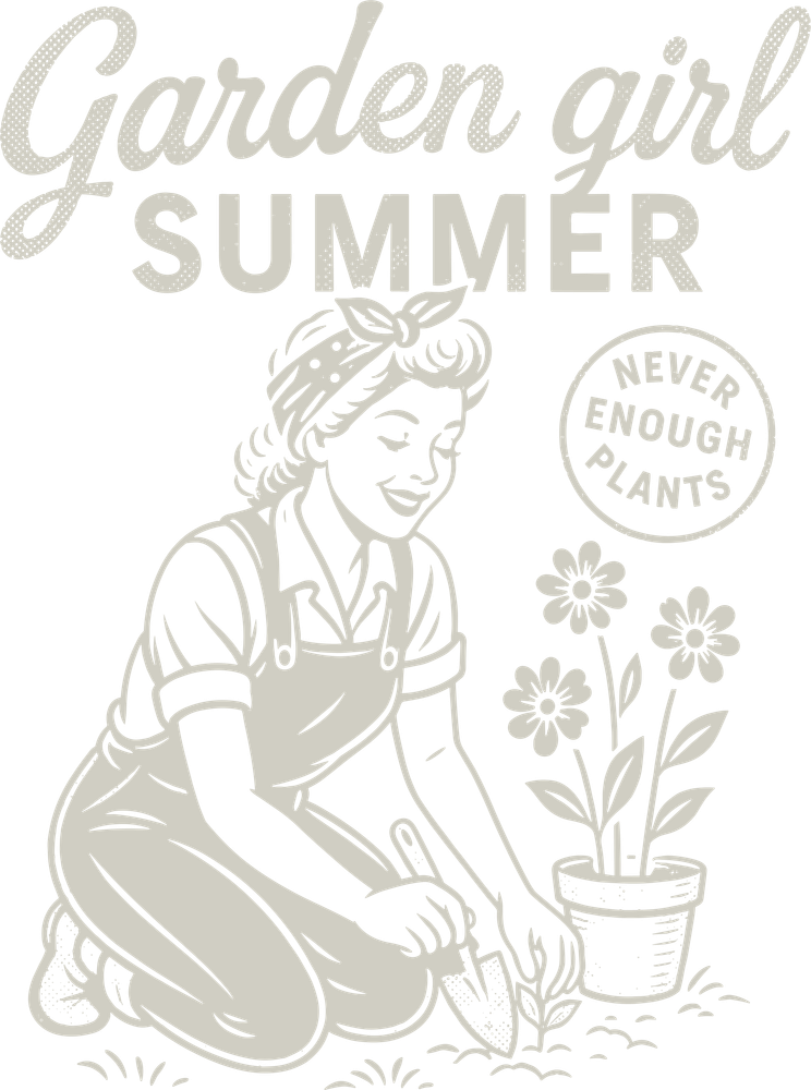 Garden Girl Summer B&W - Gardening DTF Transfers